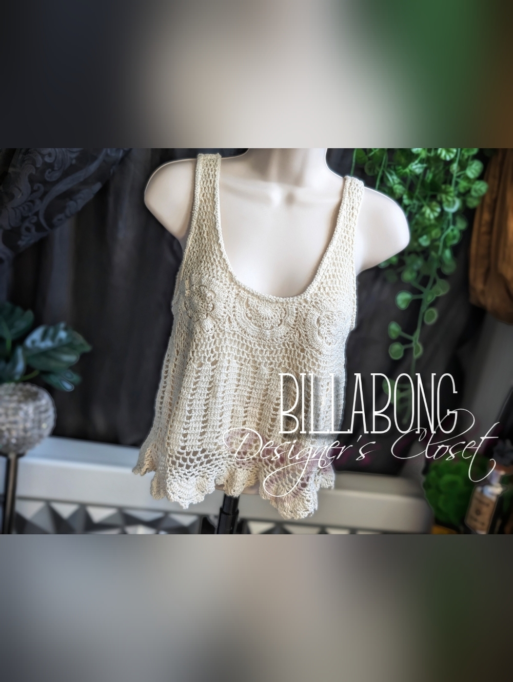 Billabong Boho Ivory Crochet Cotton Tank Crop Top MD